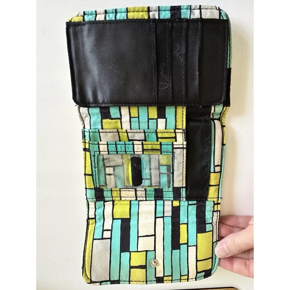 Retired Vera Bradley Doodle Daisy Compact Wallet Teal & Green Floral RFID - Picture 3 of 10